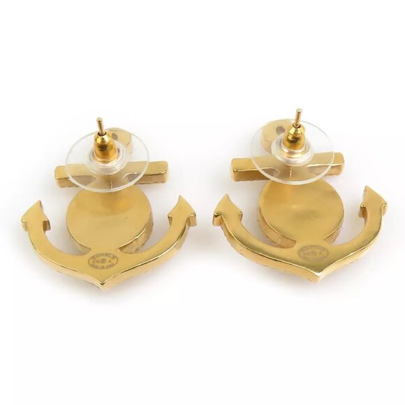 Auth CHANEL CC Logo Anchor Motif Pierce Earrings Gold Metal - e59844i - Picture 5 of 8